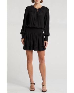 Ramy Brook Clarinda Smocked Drop Waist Mini Dress - Black