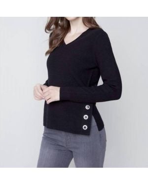 Charlie b Long Sleeve V-Neck Sweater - Blue