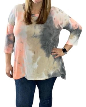 Honeyme Tie Dye 3/4 Top - Gray