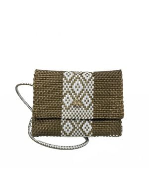 Lolas Bag Woven Long Braided Strap Crossbody Bag - Metallic