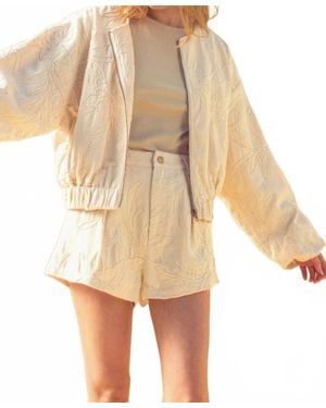 Miou Muse Floral Jacquard Zip Up Jacket - Natural