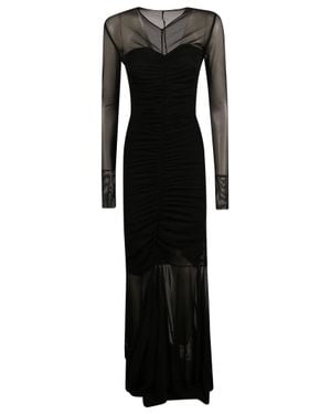 Norma Kamali V-Neck Shirred Fishtail Long Evening Dress - Black