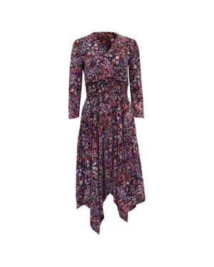 Maje Floral-Print Asymmetric Midi Dress - Purple
