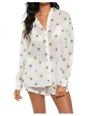 Elan Evil Eye Button Down Top - White