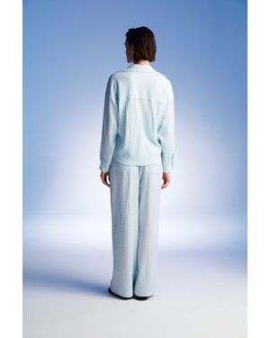 Nocturne Textured Blouse With Front Knot - Blue