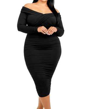 GIBIU Curve Embrace Ruched Midi Dress - Black
