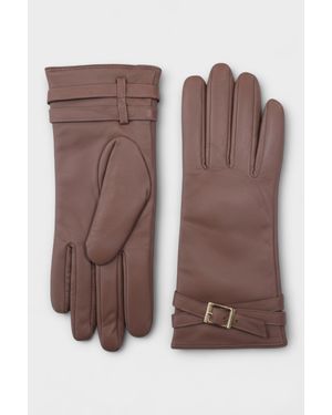 Infinity Leather Nude Italian Leather Soft Wool Lining Winter Buckle Driving Gloves - Brown