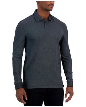 Alfani Polo Shirt Heather Knit Long Sleeve Classic Fit Ups1347 - Blue
