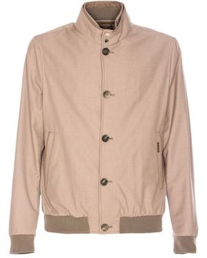 Moorer Neutral Structured Casual Jacket With High Collar - Natural