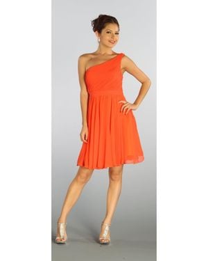 TRUEDAMES Short One Shoulder Chiffon Bridesmaid Dress - Orange