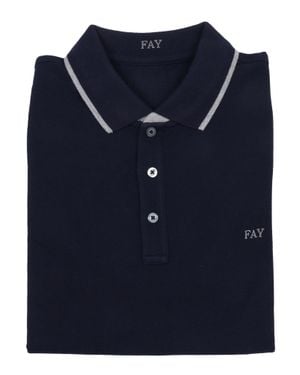 Fay Classic Double Collar Striped Polo Shirt - Blue