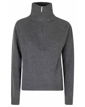 Semicouture Meg High Neck Half-Zip Wool-Blend Sweater - Gray