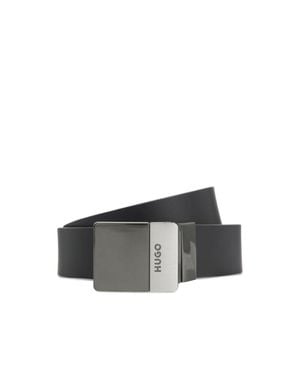 HUGO Reversible Italian-Leather Belt With Two Buckles - Gray