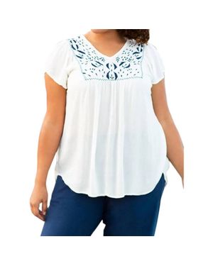 On The Plus Side Karla Embroidered Blouse - Blue