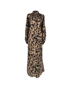 Max Mara Printed Long Sleeve Maxi Dress - Natural