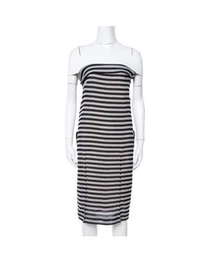 Roland Mouret Monochrome Striped Cotton Basketweave Layan Dress - Blue