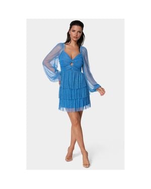 Bebe Tiered Twist Front Lurex Mini Dress - Blue