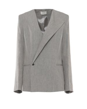 Loulou de Saison Suna Linen-Blend Double-Breasted Blazer - Gray