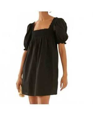 Something Navy Smocked Puff Shoulder Mini Dress - Black