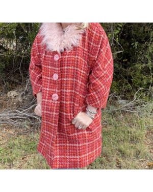 Ivy Jane Fur Collar Tweed Coat - Red