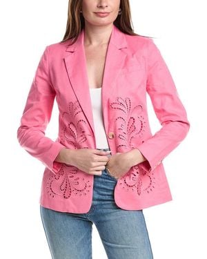 Tahari Embroidered Linen-Blend Jacket
