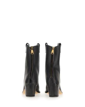 N°21 Pointed Toe Leather Boots With Block Heel - Black