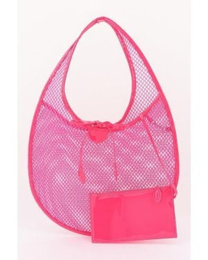 Fashnzfab Mesh Tote With Detachable Pouch - Pink