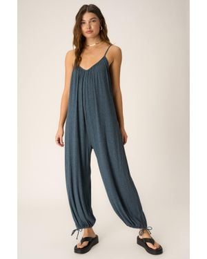 Project Social T Let's Bounce Shirred Strappy Jumpsuit - Blue