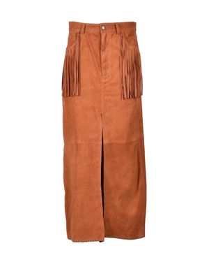Wild Cashmere Long Suede Leather Skirt - Orange