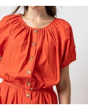 Lilla P Elastic Hem Button Front Top - Red