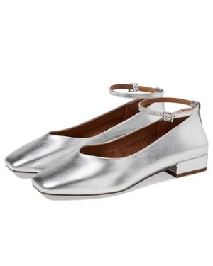 Seychelles Pumpkin Flats Leather Square Toe Ankle Strap Htat1128 - Metallic
