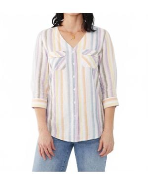 Fdj Madison Stripe V-Neck Top - White