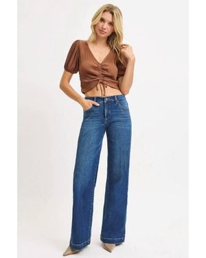 Risen Mid-Rise Wide Iron Press Line Detail Western Jeans - Blue