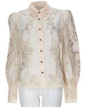 Zimmermann Puffed Sleeve Slim Fit Blouse With Vintage Print - Natural