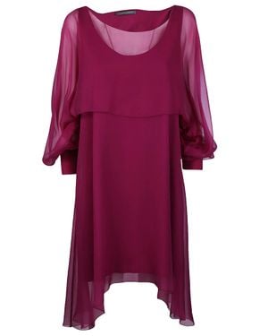 Alberta Ferretti Asymmetrical Silk Voluminous Blouse - Purple