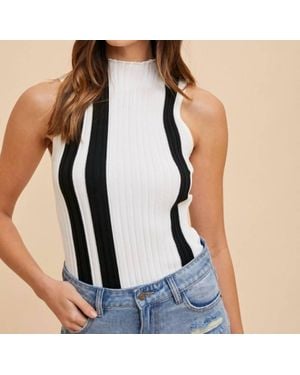 Anniewear Vertical Stripe Lettuce Edge Tank - Blue