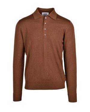 Alpha Studio Extrafine Merino Wool Long-Sleeve Polo Shirt - Brown