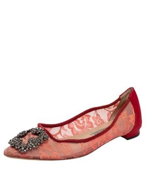 Manolo Blahnik Lace And Satin Hangisi Ballet Flats - Pink