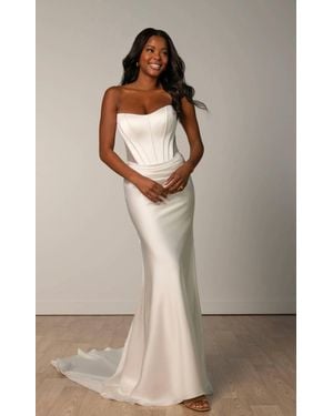 Stella York Strapless Satin Column Wedding Dress - Multicolor