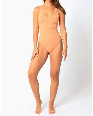 Olivaceous Gia Ribbed Racerback Tank Bodysuit - Orange