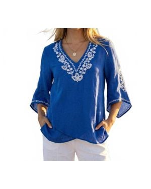 Karen Kane Bracelet Sleeve Asymmetric Top - Blue