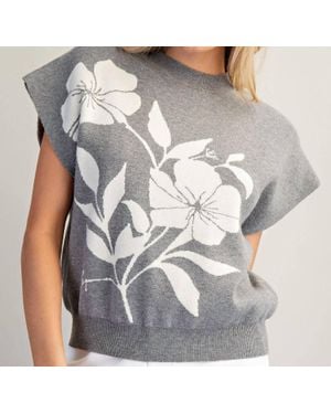 Eesome Solene Cap Sleeve Floral Mock Neck Sweater - Gray