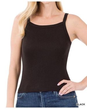 Zenana Ribbed Spaghetti Strap Rayon Cami - Black