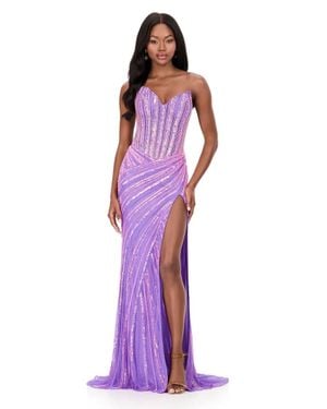 Ashley Lauren Sweetheart Beaded Prom Dress - Purple