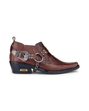 Infinity Leather Leather Winklepicker Cowboy Cuban Biker Shoes - Brown