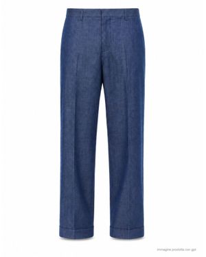 Tela Cruda Straight Fit Pleated Pants With Turn Up - Blue