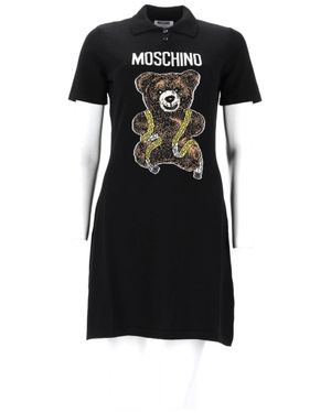 Moschino Polo-Style Mini Dress With Teddy Bear Graphic - Black