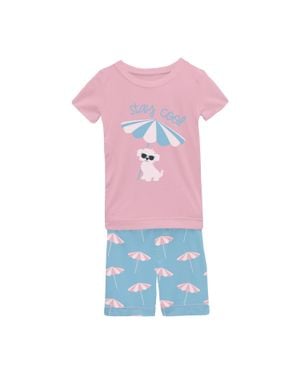KICKEE Kids' Short Sleeve Graphic Tee Pajama Set With Shorts - Pink