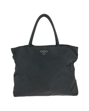 Prada Nylon Tessuto Triangle Logo Tote - Black