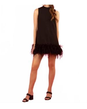 Jessie Liu Sleeveless Cotton Feather Dress - Black